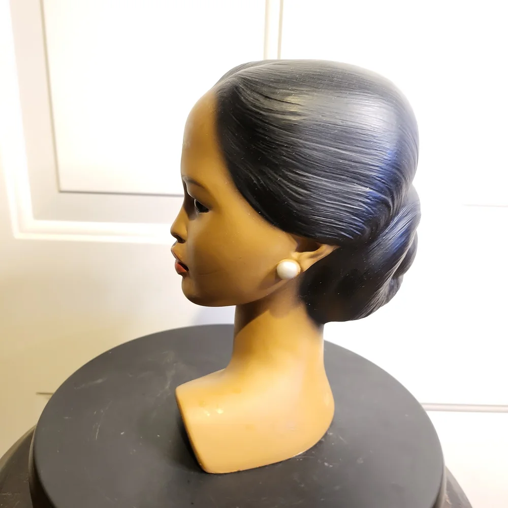 Mid Century Modern Chalkware Woman's Head Bust Made in Denmark 8.25